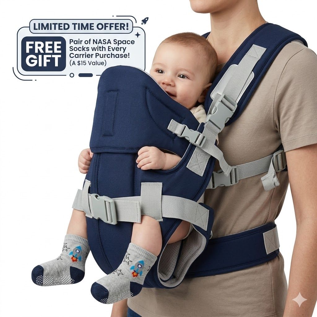 5-in-1 Ergonomic Navy Blue Baby Carrier – Multipurpose, Breathable Sling | FREE Pair of Space Socks Gift