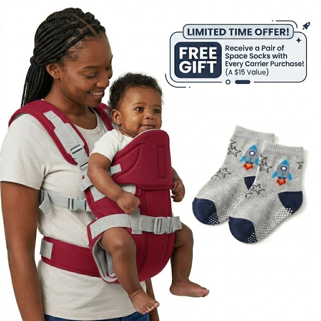 5-in-1 Multi-Position Red Baby Carrier – Ergonomic Breathable Sling + FREE Pair of Anti-Slip Baby Socks