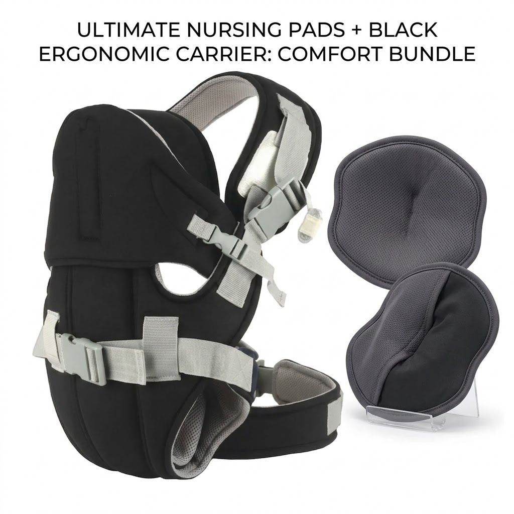 Ergonomic 5-in-1 Baby Carrier (Premium Black) – Multi-Position Breathable Sling + FREE Luxury Breast Pads Gift