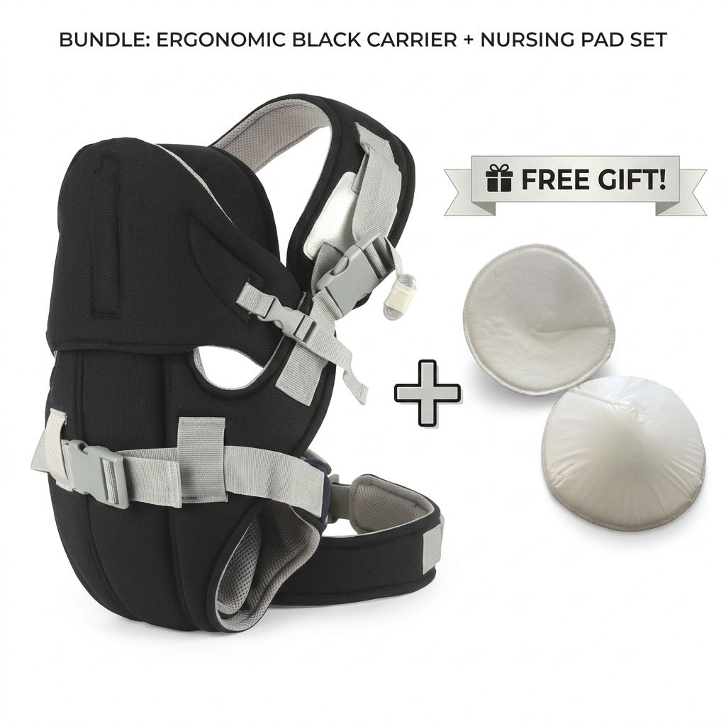 Ergonomic 5-in-1 Baby Carrier (Premium Black) – Multi-Position Breathable Sling + FREE Luxury Breast Pads Gift