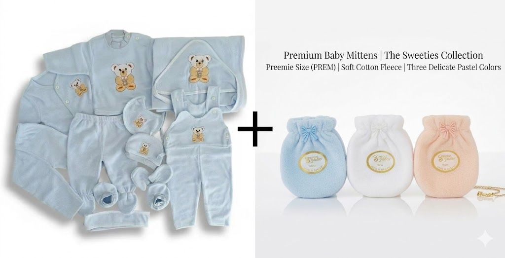 11-Piece Newborn Warm Fleece Receiving Set + 3 Pairs Anti-Scratch Cotton Mittens | Premium Baby Gift Bundle