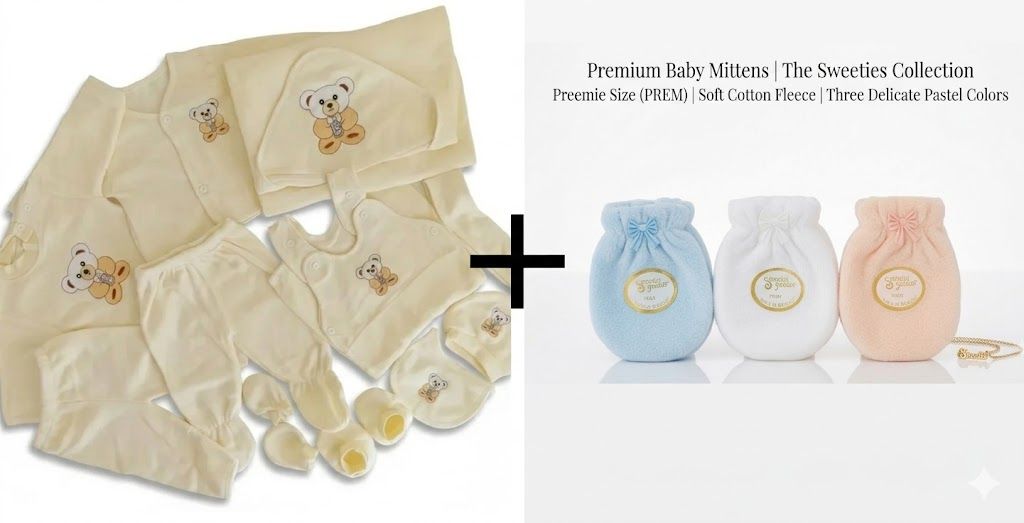 11-Piece Newborn Warm Fleece Receiving Set + 3 Pairs Anti-Scratch Cotton Mittens | Premium Baby Gift Bundle