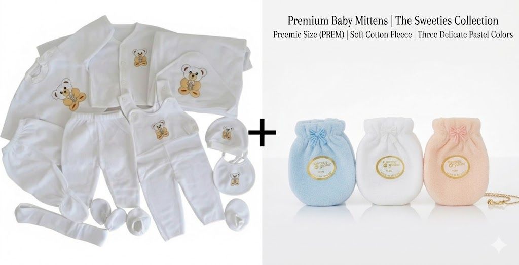 11-Piece Newborn Warm Fleece Receiving Set + 3 Pairs Anti-Scratch Cotton Mittens | Premium Baby Gift Bundle