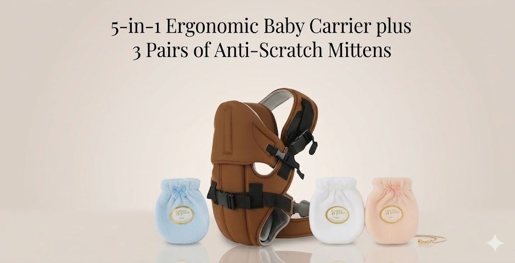 Goldcare 5-in-1 Ergonomic Hip Seat Baby Carrier + 3 Pairs Anti-Scratch Mittens Bundle | Newborn to 20kg Supportive Travel Set