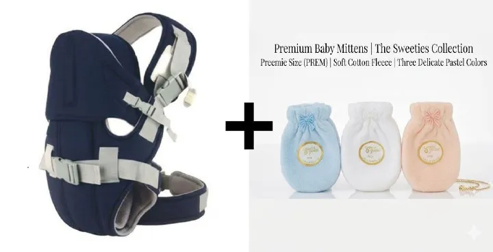 Goldcare 5-in-1 Ergonomic Hip Seat Baby Carrier + 3 Pairs Anti-Scratch Mittens Bundle | Newborn to 20kg Supportive Travel Set