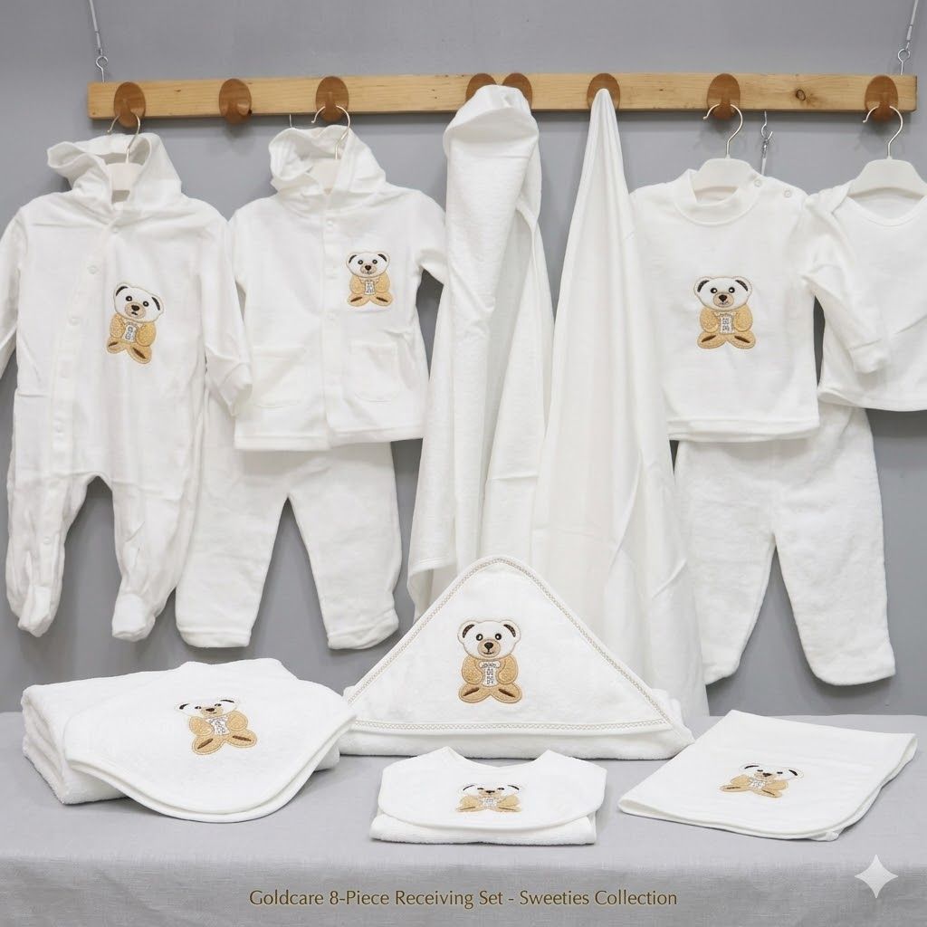 8Pcs Newborn Baby Receiving Set - 100% Pure Cotton Essential Clothing Kit for Boys & Girls