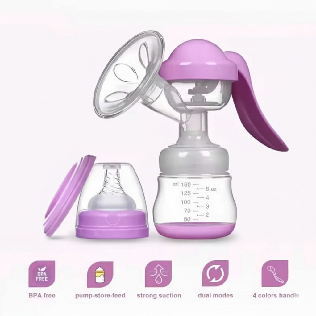 Manual Breast Pump - BPA-Free Portable Silent Handheld Breastfeeding Pump with Soft Silicone Cushion + Free Bottle Cap