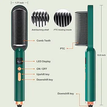 Advanced Electric Hair Straightener Comb with 5-Level Temperature Control | Fast Heat Anti-Frizz Hot Brush for Natural, Curly & Thick Hair