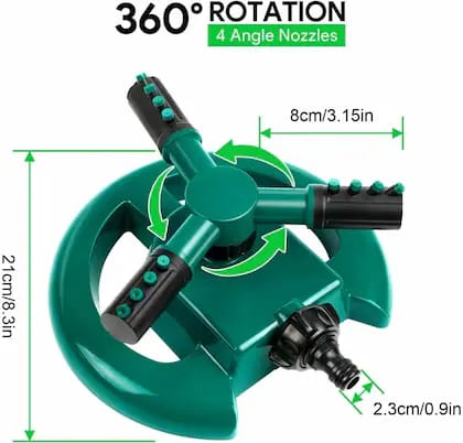 3-Arm Rotating Garden Sprinkler with Dual Spray Angle Options – 360° Automatic Lawn Irrigation Sprayer, Adjustable Multi-Angle Nozzles for Yard, Farm & Garden Watering