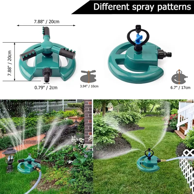 3-Arm Rotating Garden Sprinkler with Dual Spray Angle Options – 360° Automatic Lawn Irrigation Sprayer, Adjustable Multi-Angle Nozzles for Yard, Farm & Garden Watering