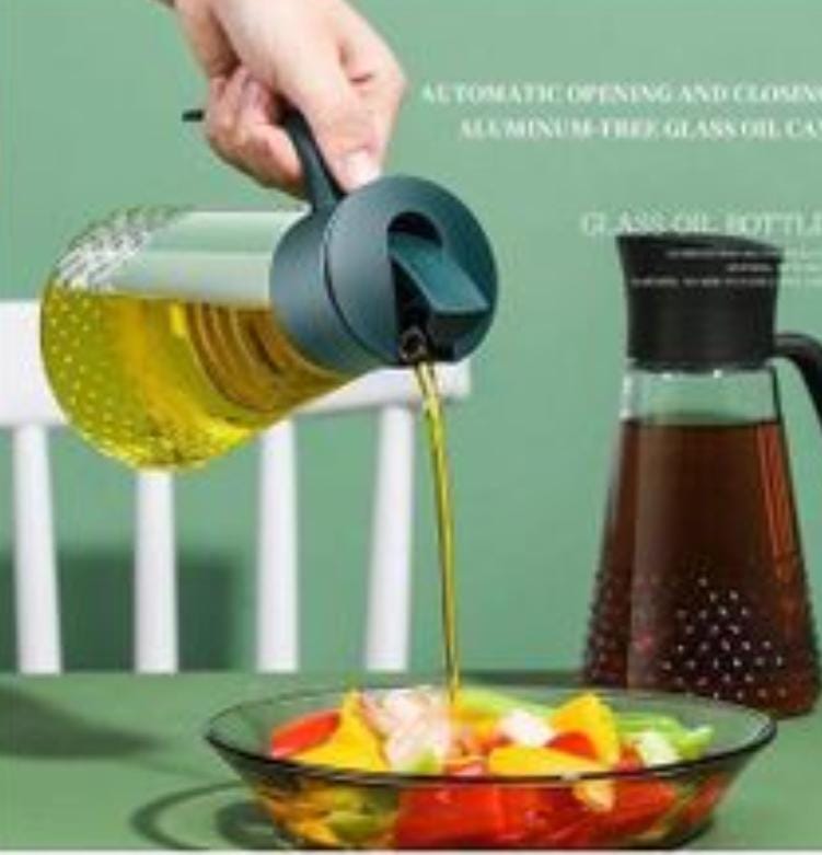 630ml Automatic Oil Dispenser Bottle – Leak-Proof Glass Olive Oil Pot with One-Touch Pour Control for Kitchen Cooking & Salad Dressing