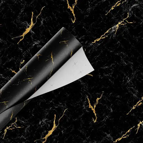 Elegant Black Marble Vinyl Contact Paper with Gold Accents | Heavy-Duty Self-Adhesive Waterproof Wrap for Cabinets, Countertops, Wardrobes & Tables