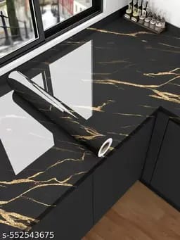 Elegant Black Marble Vinyl Contact Paper with Gold Accents | Heavy-Duty Self-Adhesive Waterproof Wrap for Cabinets, Countertops, Wardrobes & Tables