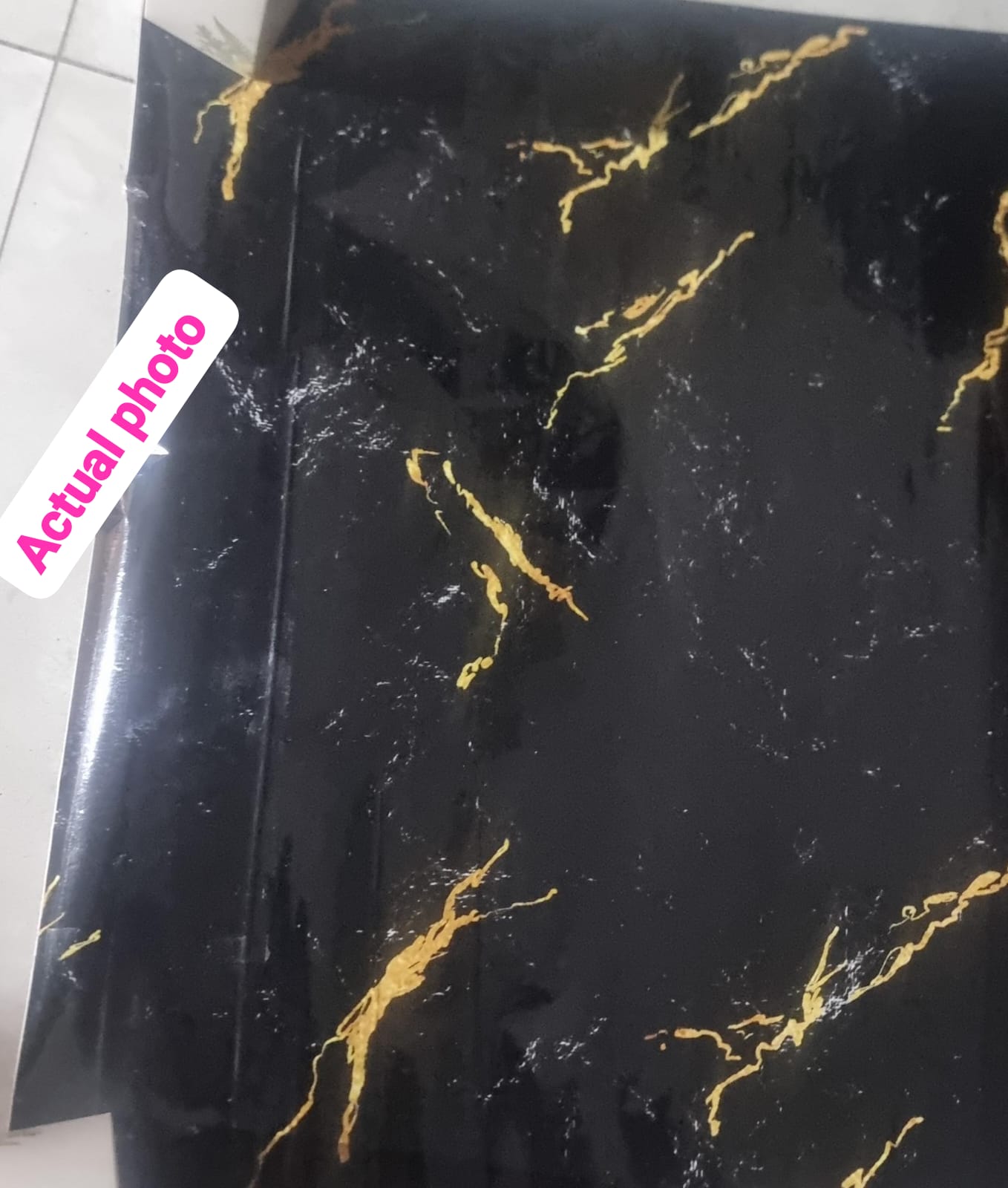 Elegant Black Marble Vinyl Contact Paper with Gold Accents | Heavy-Duty Self-Adhesive Waterproof Wrap for Cabinets, Countertops, Wardrobes & Tables
