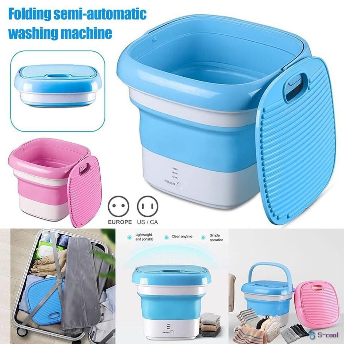Portable 10 Litre Collapsible Mini Washing Machine with Spin Dryer Basket – Energy Saving Washer for Small Homes, Students & Camping