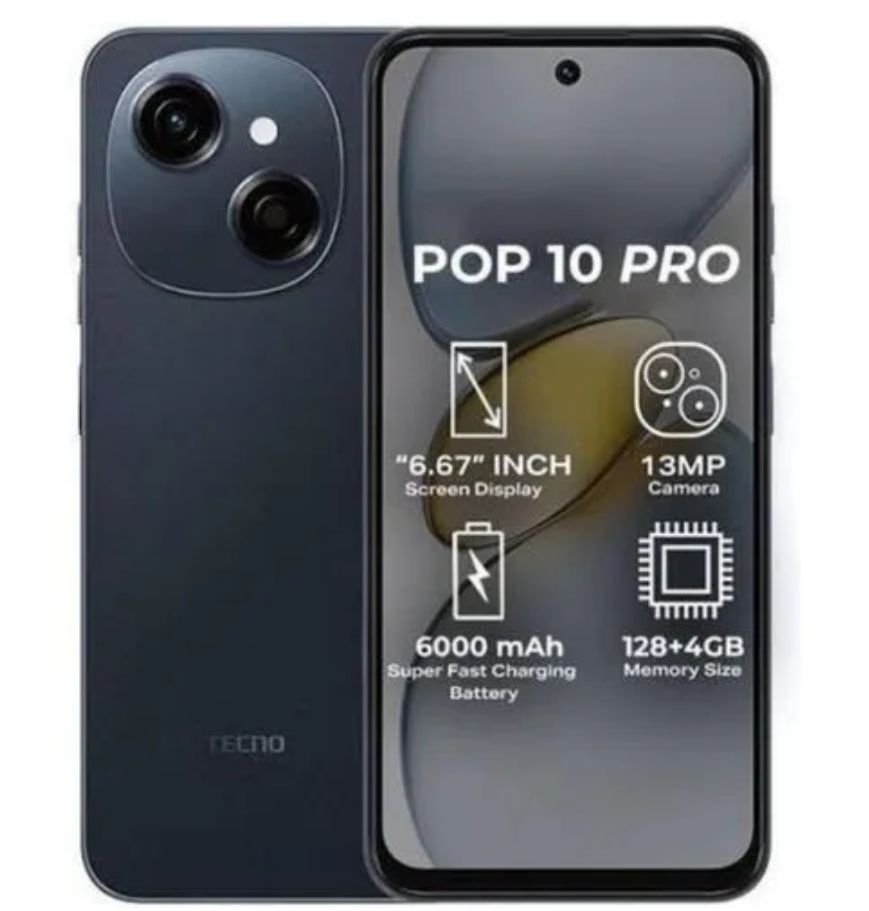 [New Arrival] TECNO POP 10 Pro - 6.67" HD+, 128GB ROM +(4+4) 8GB RAM, 6000mAh Battery, Dual SIM, 13MP Main Camera, Side Fingerprint Unlocking, 18W Fast Charging With FreeLink Calls SMARTPHONE