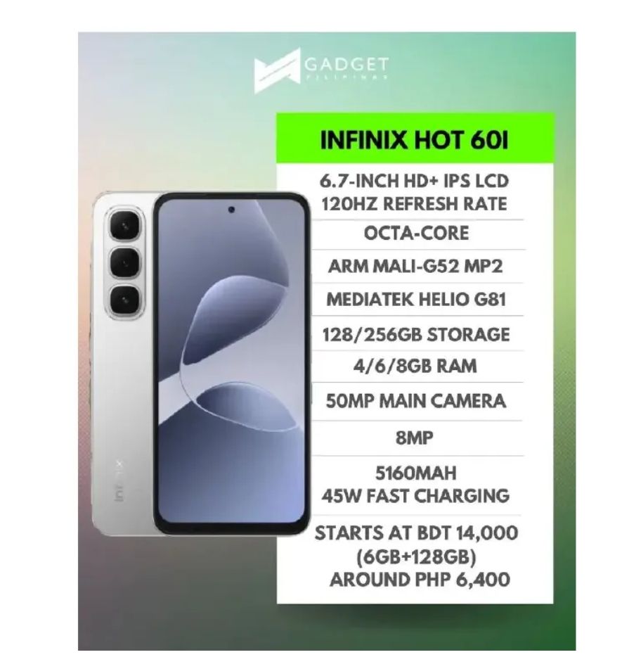 [Special Offer] Infinix Hot 60i 16*GB RAM + 256GB 6.7" 120Hz 4G Slim Phone Dual SIM 5160mAh 45W Fast Charging 50MP Camera IP64 Fingerprint Lock Gyroscope MTK G81 Ultimate One-Tap AI Smart Phones