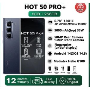 [FLASH SALE!!!!] Infinix Hot 50 Pro Plus 256GB+16(8+8)GB 6.78" 120Hz AMOLED Dual SIM 50MP Camera 5000mAh Battery 33W Fast Charging Onscreen Fingerprint Pro+ Better Than Hot 60 Pro Plus Smartphones