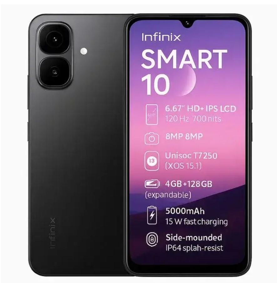 [Black Friday Offer] Infinix SMART 10 64GB + 8(4+4)GB 6.67" Display Brand New Phone Dual SIM 4G Network 5000mAh Battery With Type-C Charging 8MP Dual Camera Fingerprint Lock Android 15 AI Smartphones