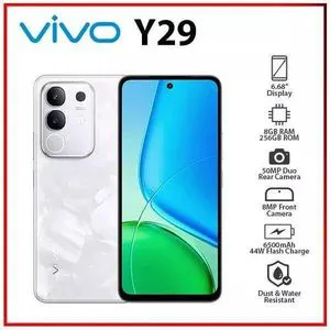 [Black Friday Offer] Vivo Y29 256GB+16(8+8)GB 6.68" 120Hz IPS LCD Display 50MP+8MP Camera Huge 6500mAh Battery 44W SuperFast Charging IP64 Dual SIM Android 15 Fingerprint Unlock Smartphone
