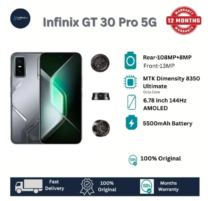 [Black Friday] Infinix GT 30 Pro 5G 256GB+12GB 6.78" 144Hz AMOLED Display 108MP Camera 5500mAh Battery 45W Super-Fast Charging 30W Wireless Dimensity 8350 Ultimate On-Screen Fingerprint AI Smartphone