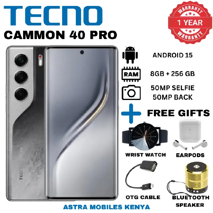TECNO Camon 40 Pro 256GB ROM+8GB RAM Phone 6.78' 120Hz AMOLED Curved Display Panda King Glass Protection 50MP+50MP Camera MTK IP66 Dust/Water Resistant 5200mAh Battery Smartphones