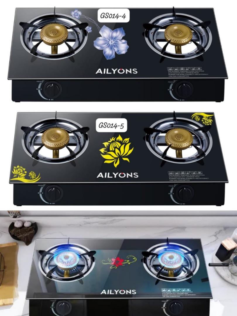 ailyons 2 Gas Cooker 02  Glass Top Double Burner Gas stove【flowers pattern random】gas cooker 【hot】gas cooker/stove gas cooker cooking gas cooker burner gas cooker stainless