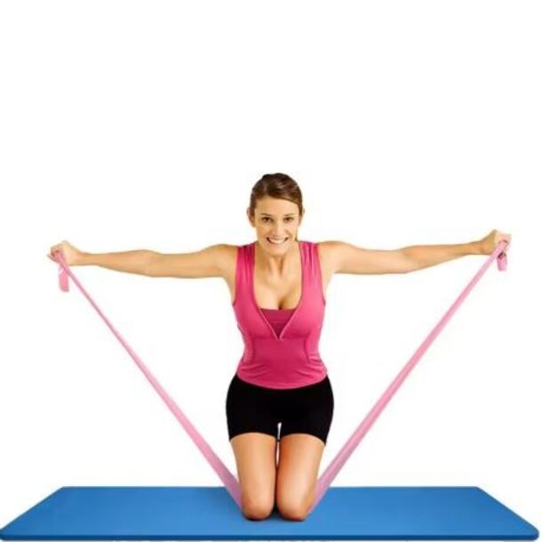 Three TPE Resistance Bands – Yellow (light), Blue (medium), Red ( heavy), Non-Latex Yoga, Pilates & Fitness Bands for Home & Gym