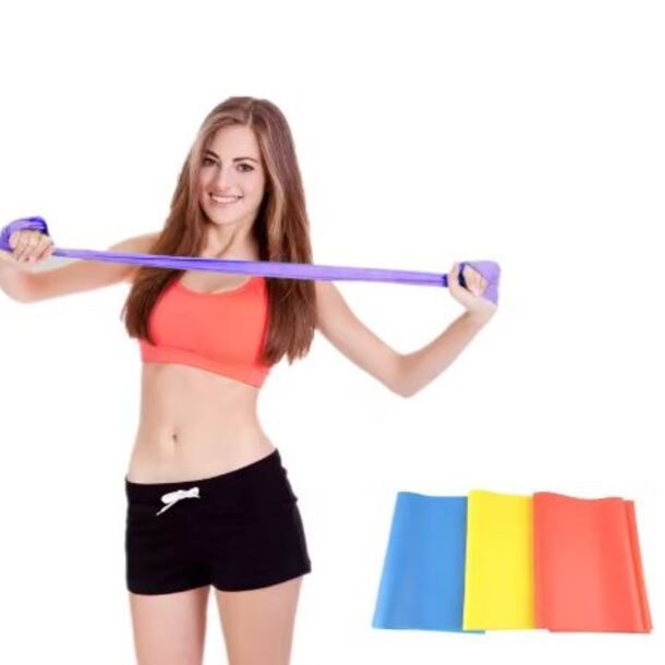 Three TPE Resistance Bands – Yellow (light), Blue (medium), Red ( heavy), Non-Latex Yoga, Pilates & Fitness Bands for Home & Gym