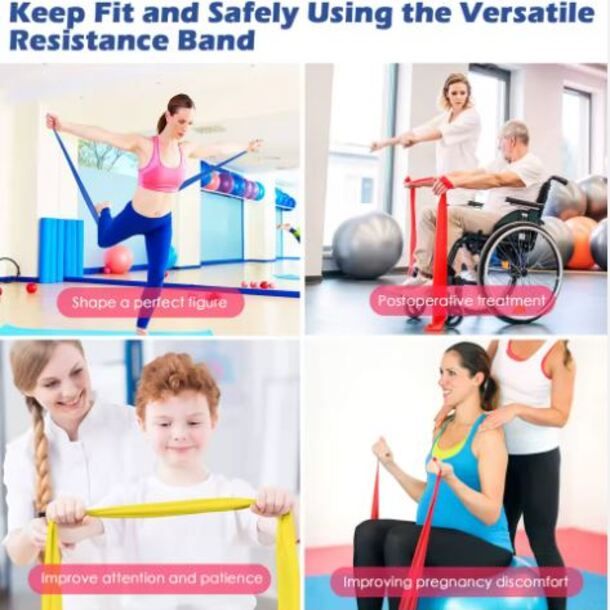 Three TPE Resistance Bands – Yellow (light), Blue (medium), Red ( heavy), Non-Latex Yoga, Pilates & Fitness Bands for Home & Gym