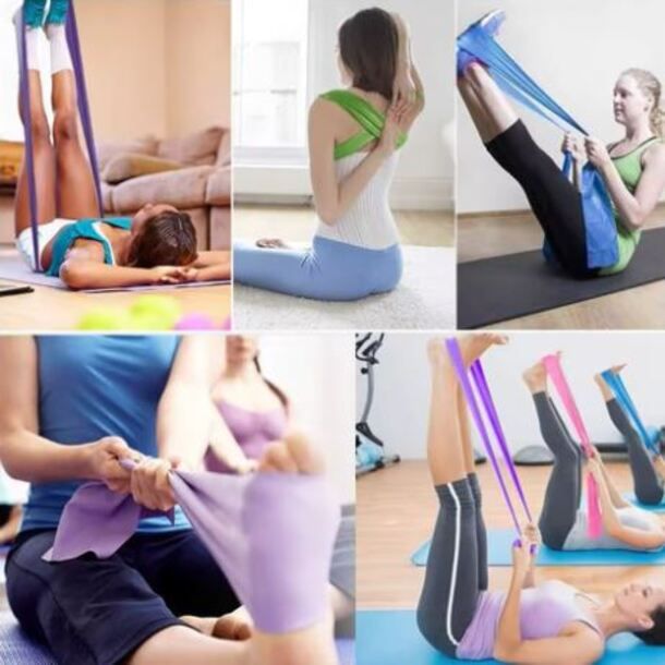 Three TPE Resistance Bands – Yellow (light), Blue (medium), Red ( heavy), Non-Latex Yoga, Pilates & Fitness Bands for Home & Gym