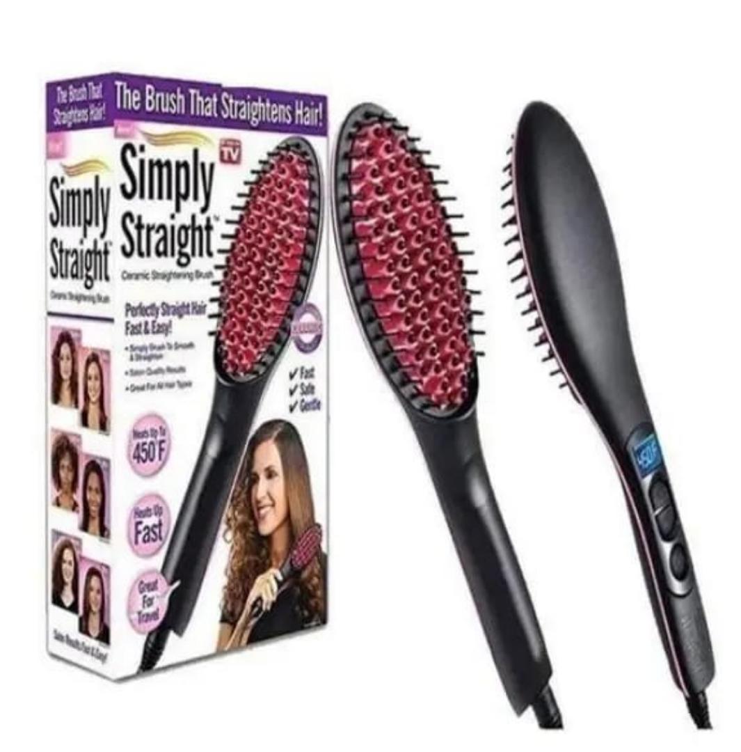 Simply Straight Hot Comb Blowdry Hair Straightener Brush Electric Hand Hair Blow Dryer Black, Fast Heating Hair Styler with LCD Display, 3D Ceramic Bristles for Smooth, Frizz-Free Hair