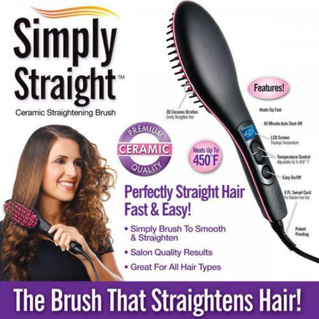 Simply Straight Hot Comb Blowdry Hair Straightener Brush Electric Hand Hair Blow Dryer Black, Fast Heating Hair Styler with LCD Display, 3D Ceramic Bristles for Smooth, Frizz-Free Hair