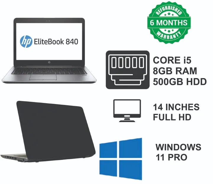 (Free Mouse) Refurbished HP EliteBook 840 G1 | Intel Core i5 | 8GB RAM | 500GB HDD | 14 inch Refurbished Laptops Computer | Notebook Black