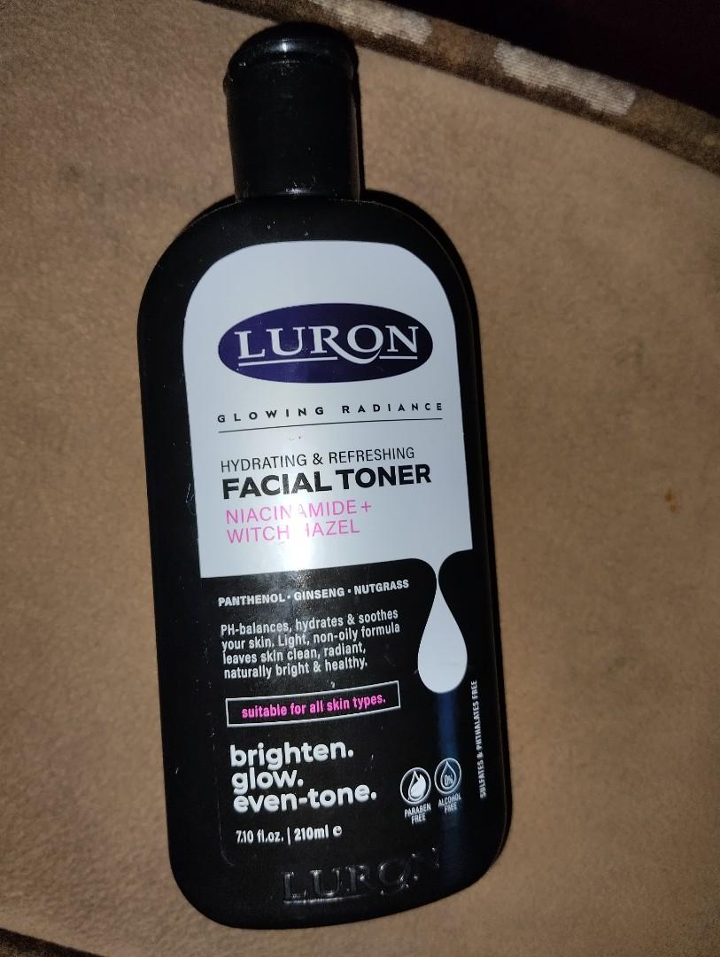 luron glowing radiance hydrating and refreshing facial toner niacinamide with witch hazel and luron hydraboost triple action micellar cleansing water.