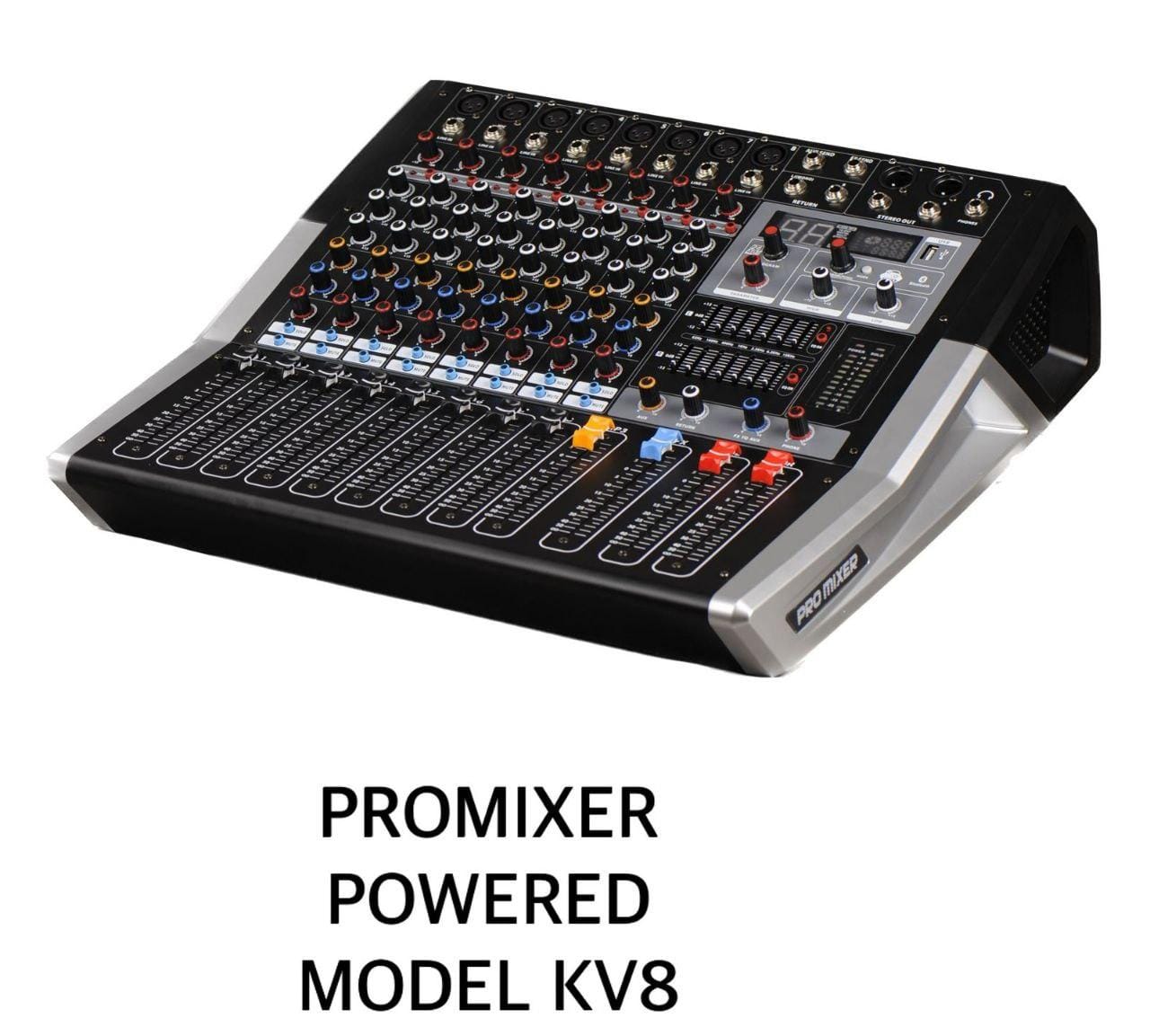 Promixer Powered Model KV8, an 8-channel powered audio mixer.