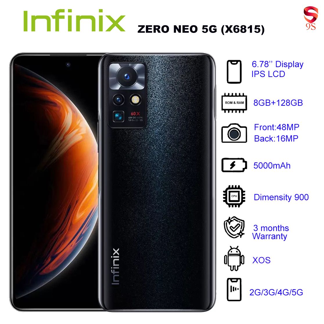 Refurbished Phone Infinix ZERO NEO 5G (X6815) 8GB RAM + 128GB ROM  Nebula Black 6.78 inch Display Dual SIM 16M Front Camera 48M  Back Camera 5000mAh Battery 3 Months Warranty_12015547