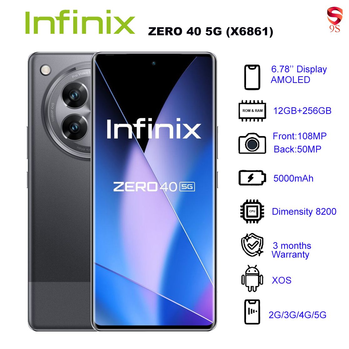 Refurbished Phone Infinix ZERO 40 5G (X6861) 12GB RAM + 256GB ROM Rock Black 6.78 inch Display Dual SIM 50M Front Camera 108M Back Camera 5000mAh Battery 3 Months Warranty_12029898