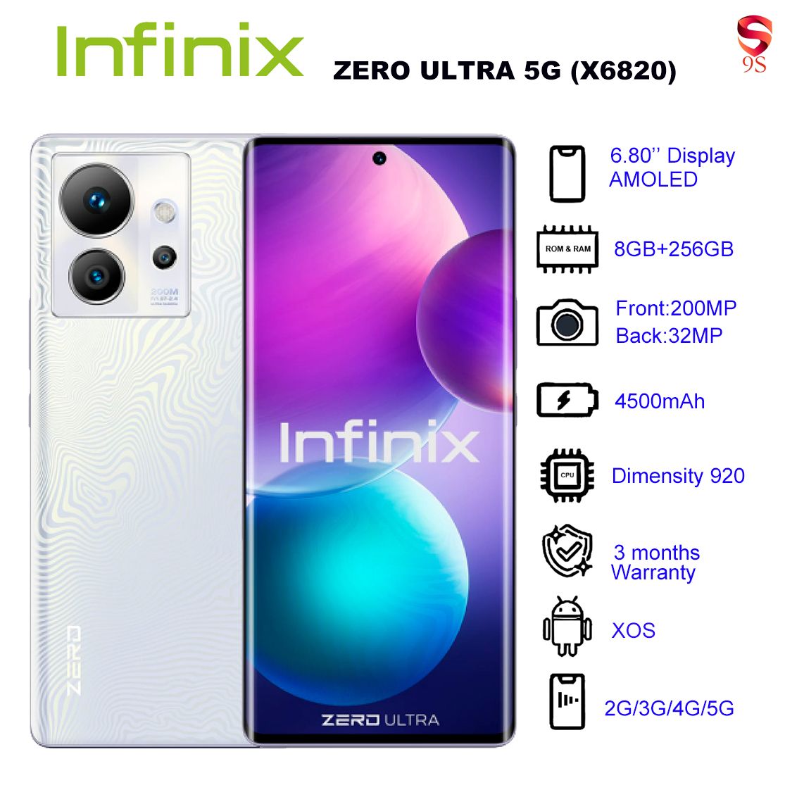 Refurbished Phone Infinix ZERO ULTRA 5G (X6820) 8GB RAM + 256GB ROM Coslight Silver 6.80 inch Display Dual SIM 32M Front Camera 200M Back Camera 4500mAh Battery 3 Months Warranty_12017622