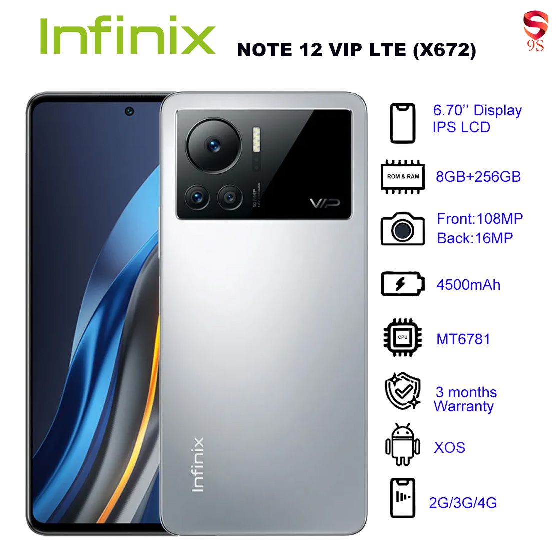 Refurbished Phone Infinix NOTE 12 VIP LTE (X672) 8GB RAM + 256GB ROM Cayenne grey 6.70 inch Display Dual SIM 16M Front Camera 108M Back Camera 4500mAh Battery 3 Months Warranty_12017408