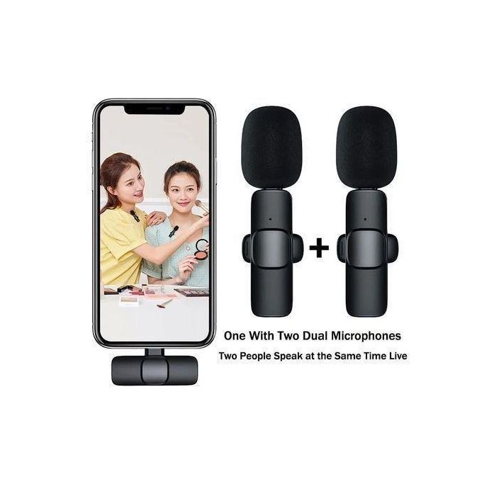 K9 Double Wireless Lapel Microphone Tie Mic TYPE-C Phones Android IPhone + IOS Adapter