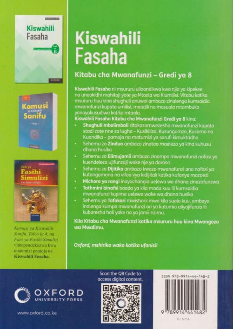 Oxford Kiswahili Fasaha Kitabu Cha Mwanafunzi Grefi 8 Rationalized