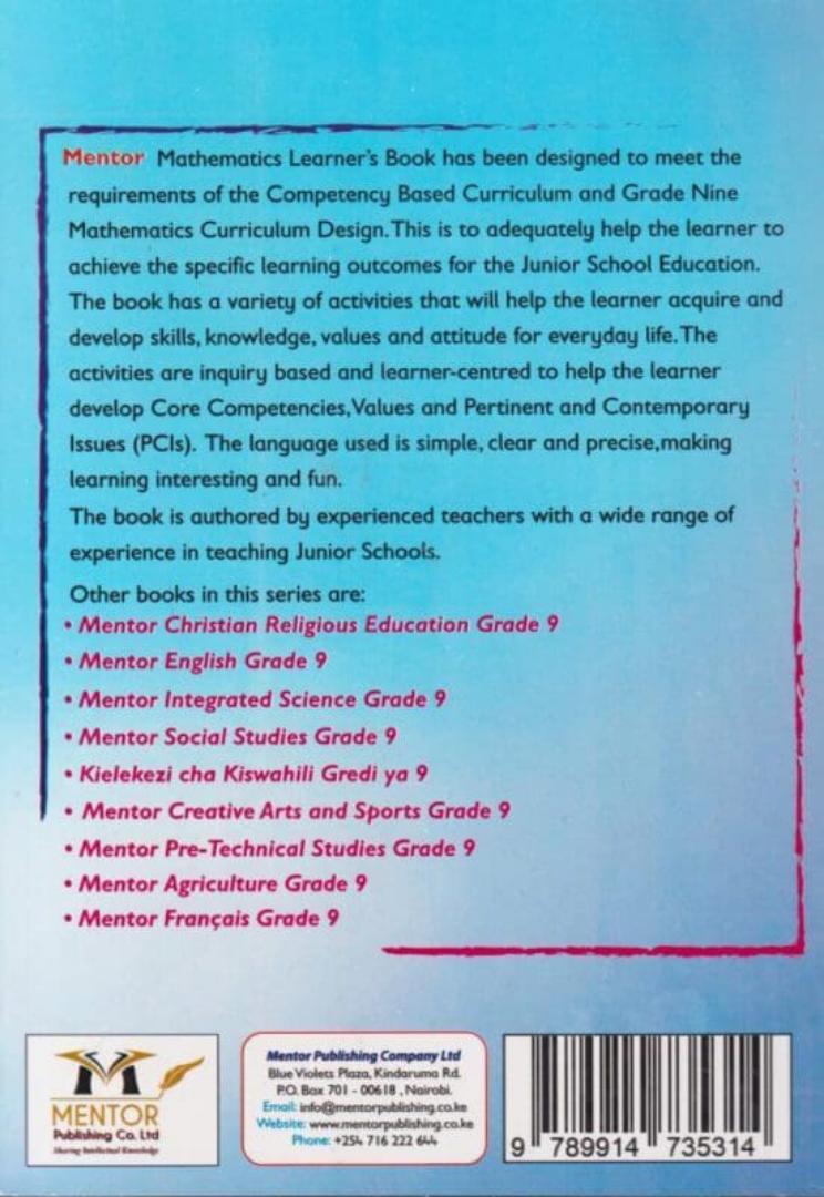 CBE Mentor Mathematics Learning Book 9