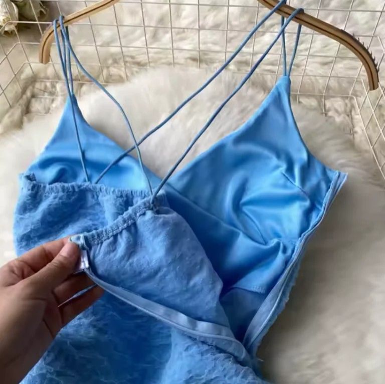 Valentine deal Spring,Summer,Tight Package Hip Accept Waist Sexy Pure Blue Strap Dress