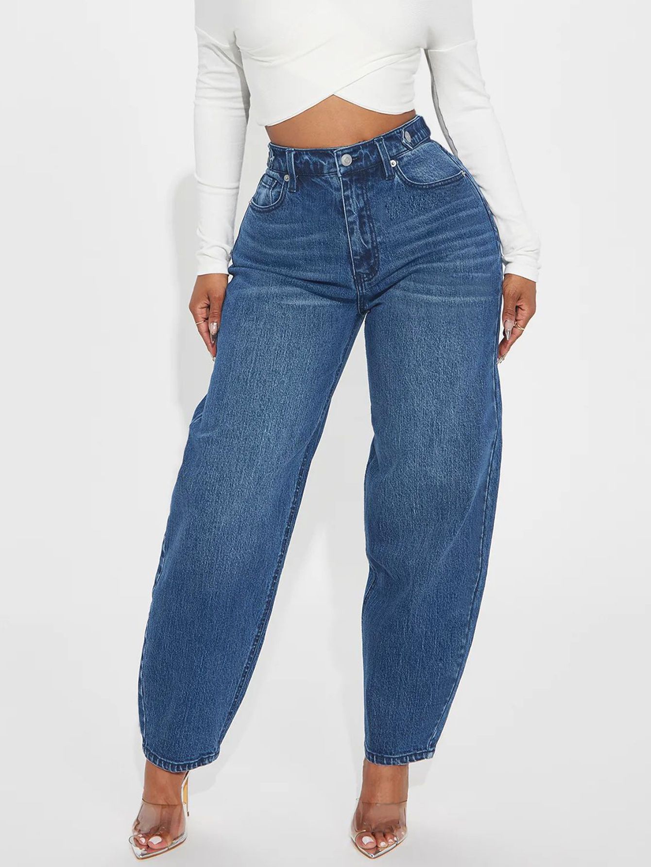 European Jeans Women's Washed Blue Loose Casual Harem Pants 254 fashion ladies denim pants