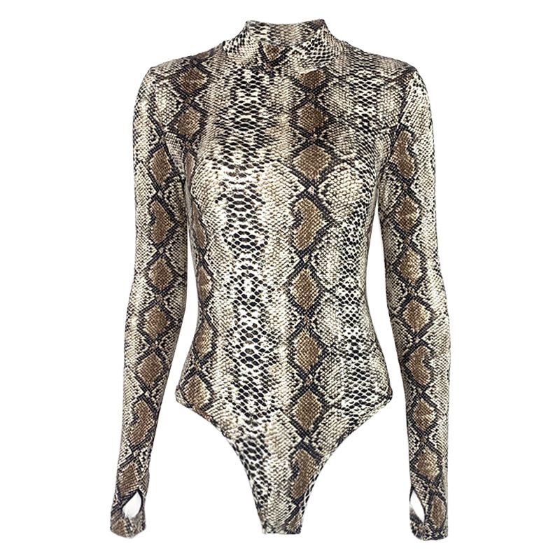 Snake Printed Bottoming Shirt  European Long Sleeve High Collar Jumpsuit for Women  254 fashion bodysuits for women