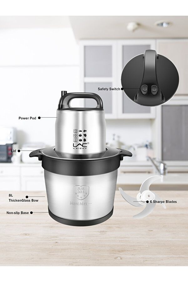 LAC LAICHY L 7819 8 LITTERS  STAINLESS STEEL ELECTRTIC MULTI-FUNCTIONAL FOOD PROCESSOR  1200W 220V-240V  50Hz-60Hz