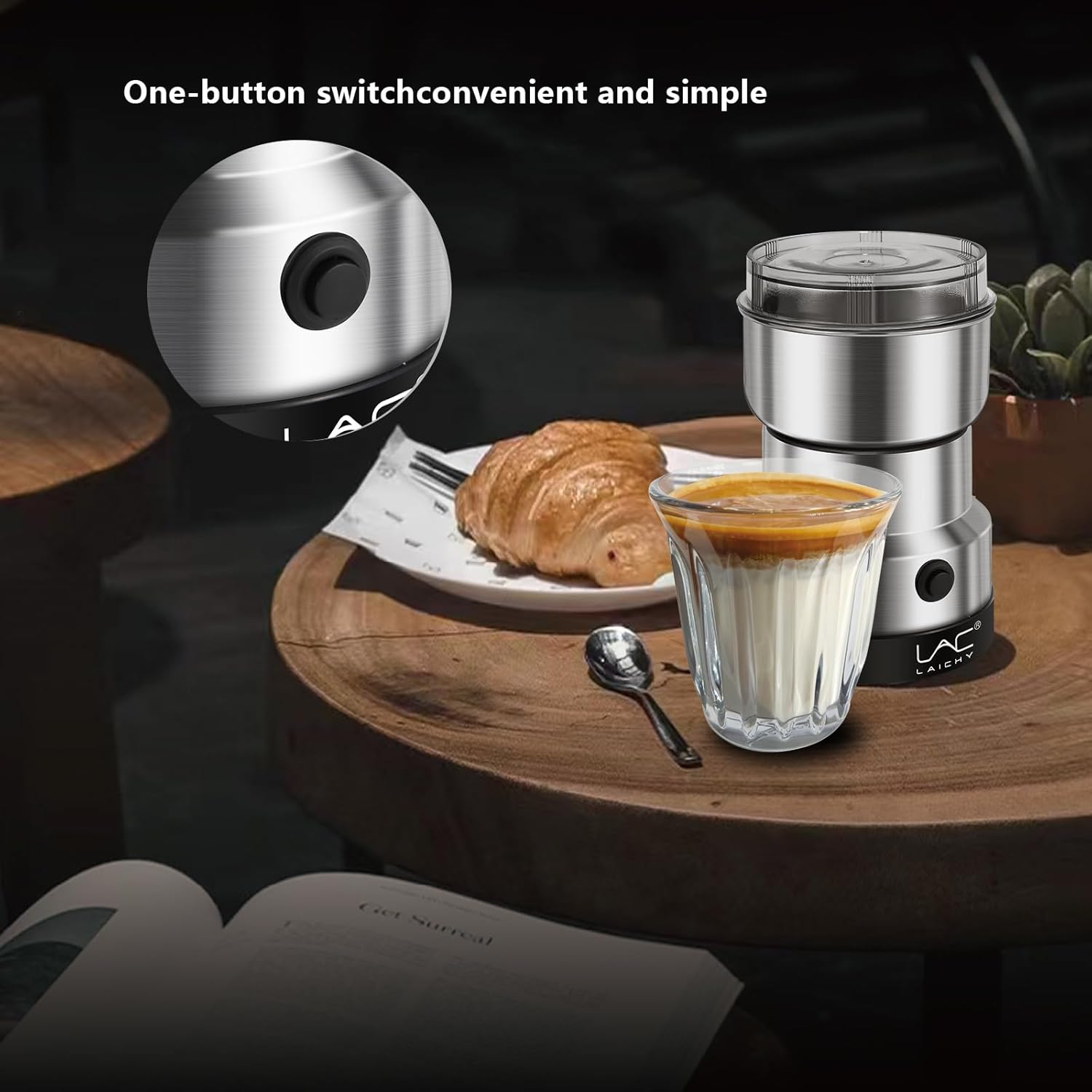 LAC LAICHY L-0624 150W 220V-240V  50Hz-60Hz  MULTI-FUNCTIONAL STAINLESS STEEL ELECTRIC GRINDER for COFFEE BEANS, SPICES, SEEDS, HERBS, DRY FOOD MILK AND MINI KITCHEN GRINDER.