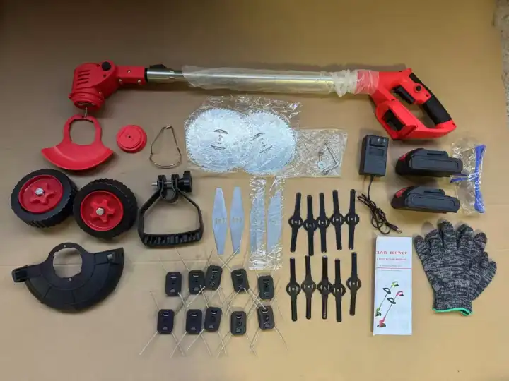 LAC LAICHY L-1717  CORDLESS 2-in-1 MULTIFUNCTIONAL LAWN MOWER & GRASS TRIMMER KIT with PLASTIC BLADE, FLAT METAL BLADE, CIRCULAR SAW BLADE 2 48V BATTERIES WITH 2 WHEELS.