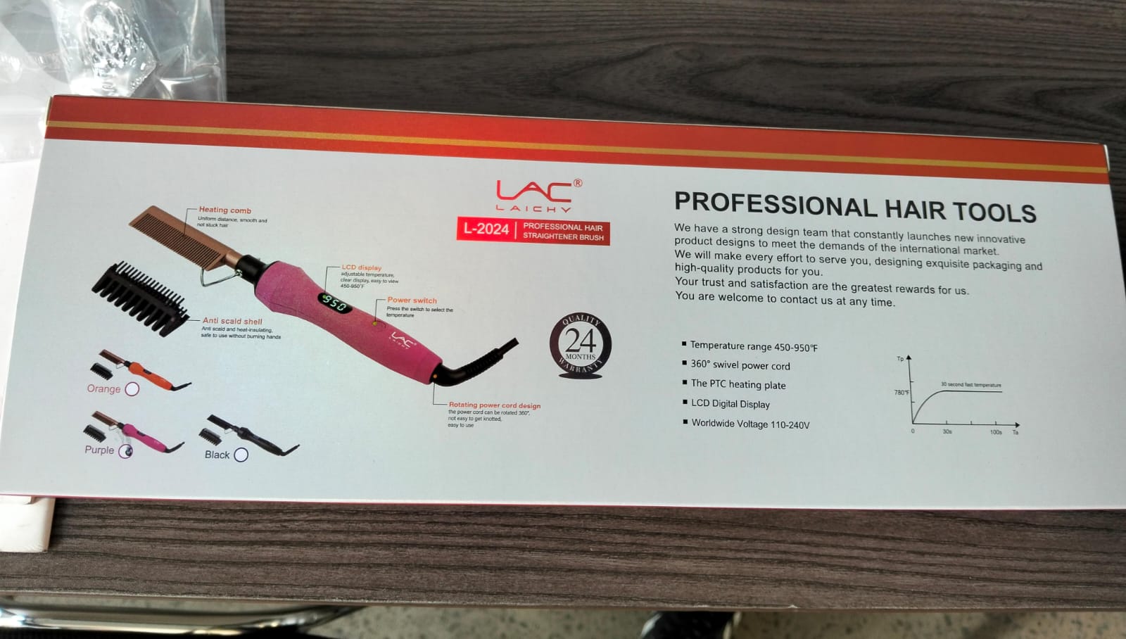 LAC LAICHY L-2024 Home / Professional Hair Hot Comb Hair Straightener 450 Degrees to 950 Degrees AC 110-240V 50Hz-60Hz 40W